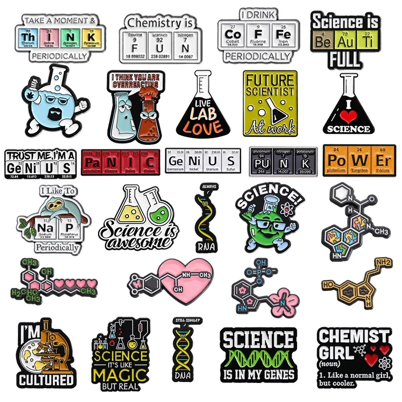 

Science Chemical Element Series Enamel Pins Custom Microscope Beaker Metal Brooch Clothes Lapel Badge Jewelry Gift for Students