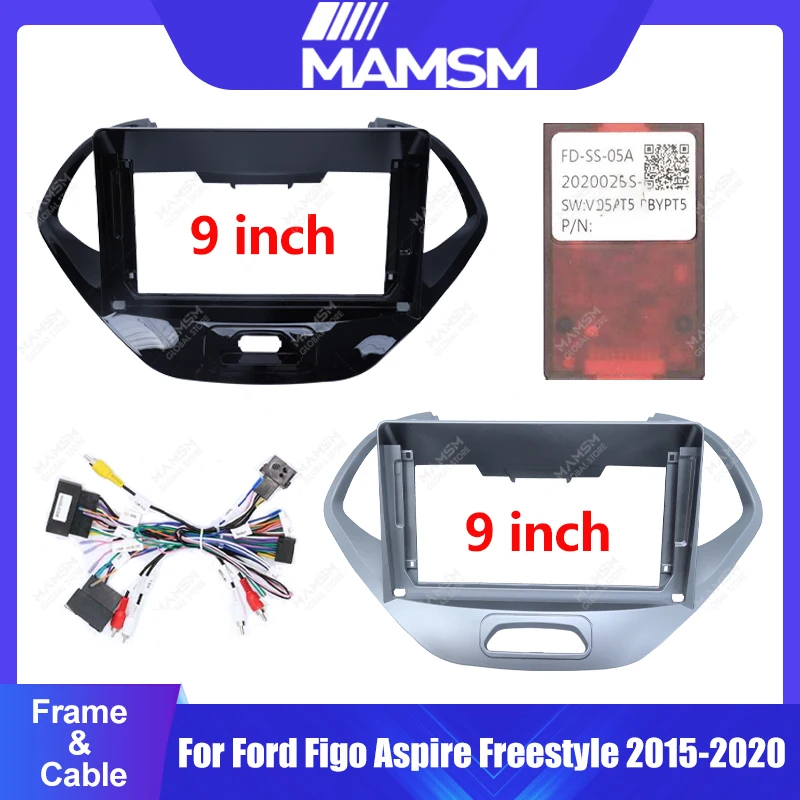 MAMSM para Ford FIGO KA Aspire Freestyle 2015-2020, Marco de Radio para Coche, Panel Estéreo, Arnés de Cableado, Cable de Alimentación, Adaptador Canbus.