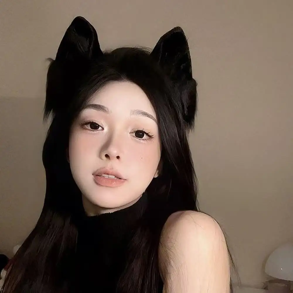Ikat Kepala Telinga Kucing Hewan Kostum Cosplay Bulu Palsu Ikat Rambut Lucu Halloween Hiasan Kepala Anime Baru Aksesori Rambut Pesta Buatan Tangan