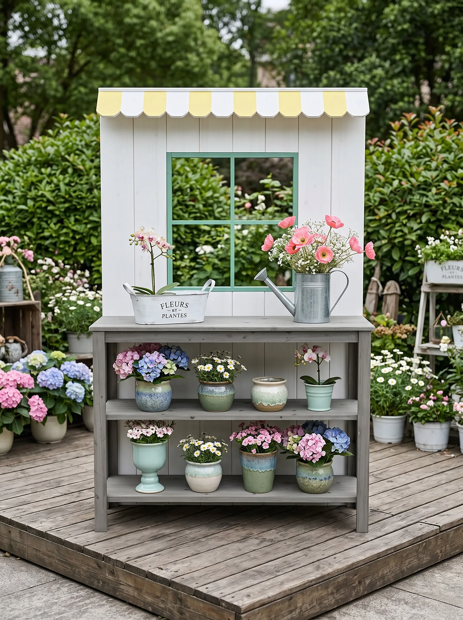 Decorative booth Multifunctional pastoral style wooden flower shop Outdoor courtyard decorative ornament worktable Flower rack