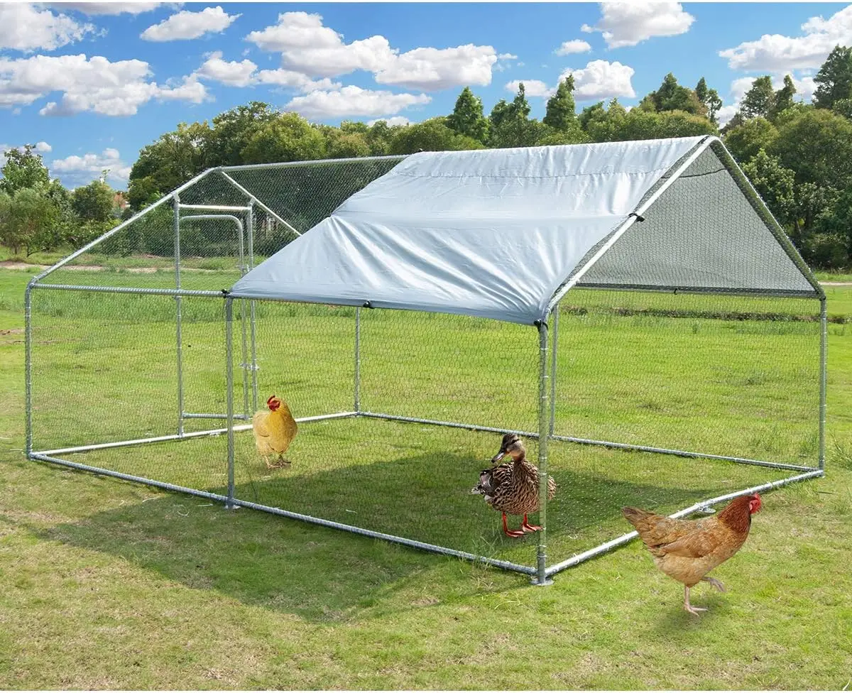 

Large Metal Chicken Coop Walk-in Poultry Cage Hen Run House Habitat Cage Spire Shaped Cage with Waterproof