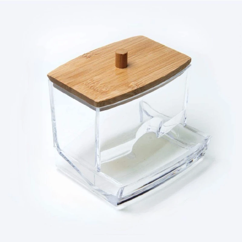 Furniture Makeup Organizer Cosmetic Box Bamboo Lids Clear Plastic Bathroom Storage Jars Cotton Swab Holder Dispenser Containers