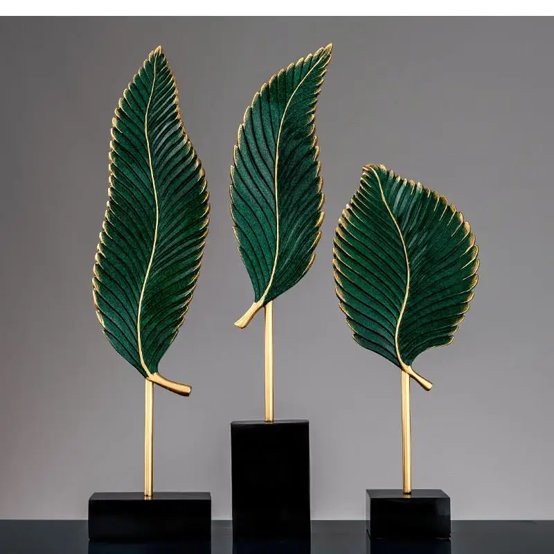 3 Pieces of Simulation Green Leaf Home Decoration Simple Plant Crafts Porch Resin