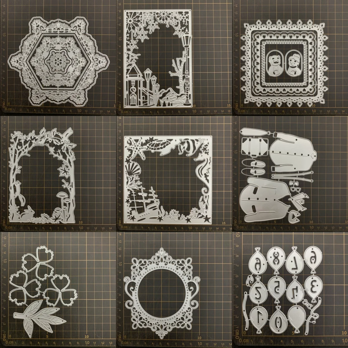 9 أنواع من قوالب القطع المعدنية بإطار بالون استنسل لسكرابوكينغ ذاتية الصنع والنقش الزخرفي للحرف اليدوية قالب القطع #1