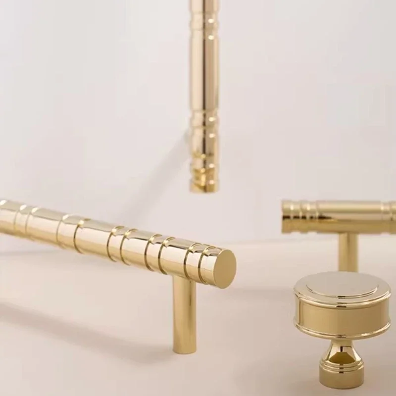 Minimalist Luxury Hardware Handle High-end Solid Pure Brass Handle Gold Plated Furniture Cabinet Door Small Knob T-bar Long Pull