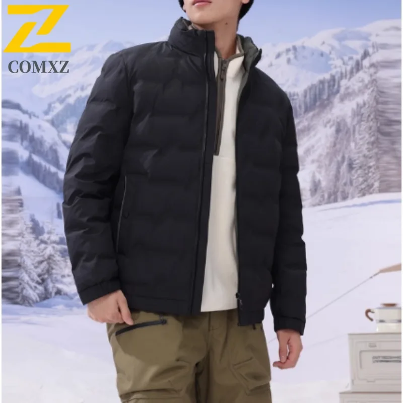 

COMXZ Mens Down Jacket Luxury Stand Collar Hiking Travel Cold Resistant Parka Fashion Street Style Lightweight Winter New Coat
