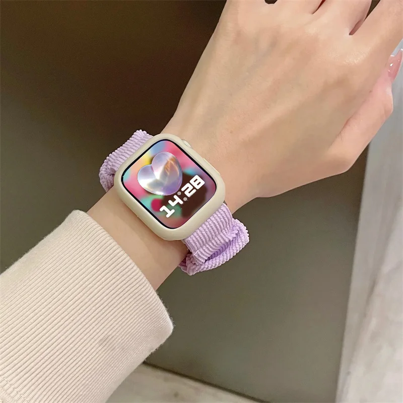 Light Pink Hair Band Strap+Case 40mm 44mm For Apple Watch Stretch Band Ultra2 49mm 41 45mm 38 42mm 40 44mm Lady Loop For iwatch