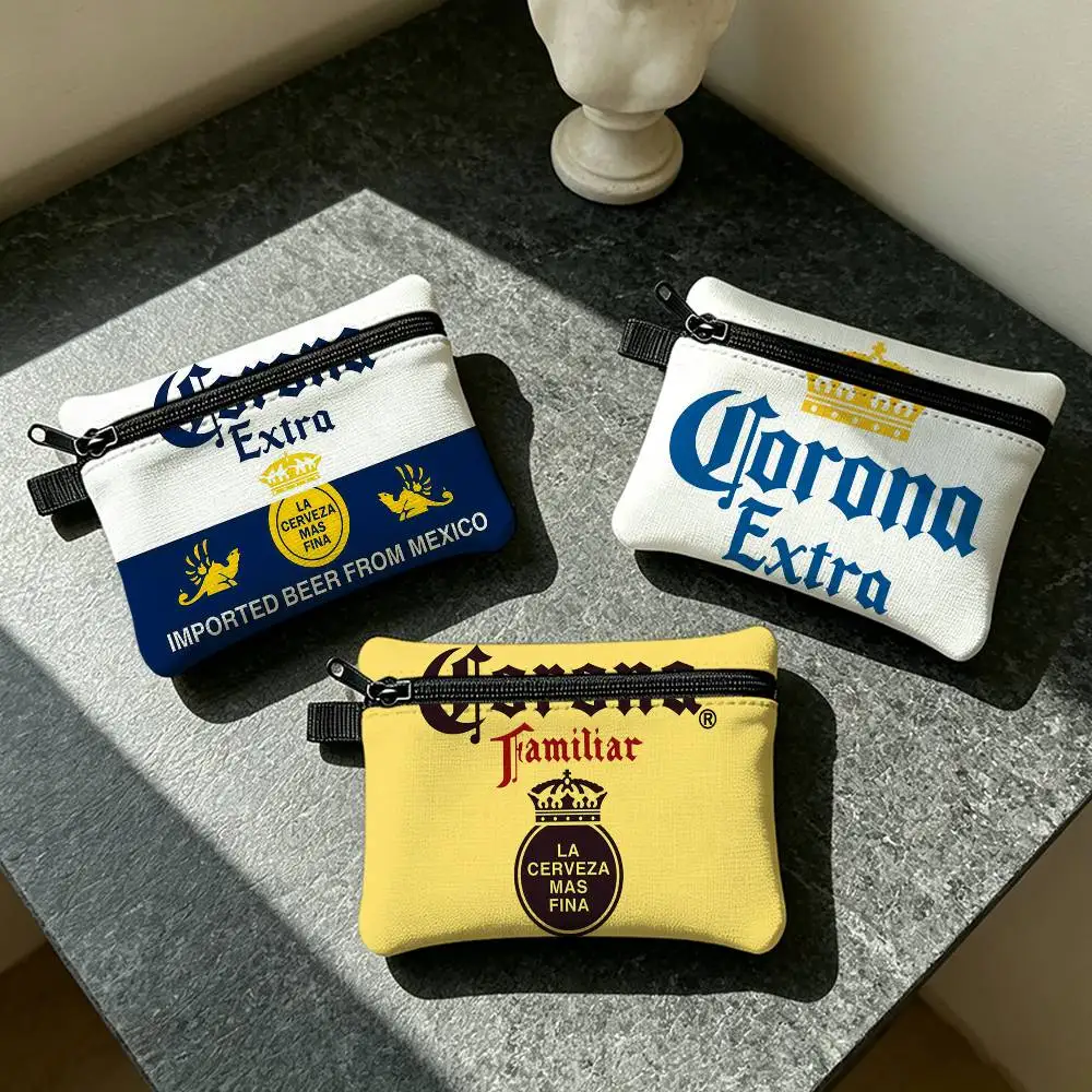 Beer Logo C-Corona E-Extra Waterproof Zipper Coin Purse Lightweight Hanging Key Pouch Card Holder For Daily Use