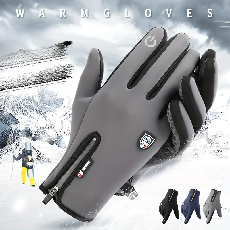 1pair Winter Cold-proof Touch Screen Gloves, Men's Windproof Waterproof Warm Gloves, For Running, Cycling, Driving, Fishing