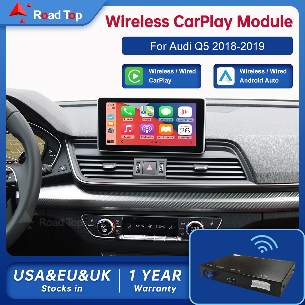Road Top Wireless Android Auto For Audi Car Q5 2018-2019 Carplay Interface Mirror Link Air Play