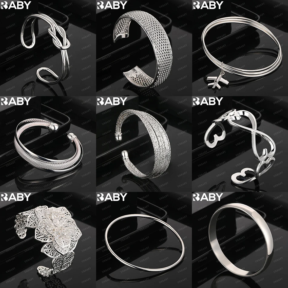 

URBABY 925 Sterling Silver Design Geometric Bangle For Women Charm Trend Birthday Gifts Fashion Party Fine Jewelry