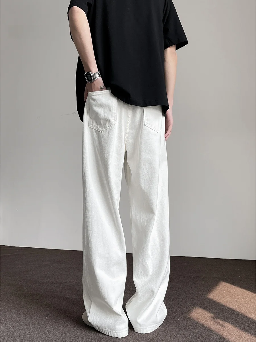 

WMNM American Sle Men's White Jeans Summer Trendy Basic Color Straight Leg Wide Leg Pants Drape Loose Casual Pants