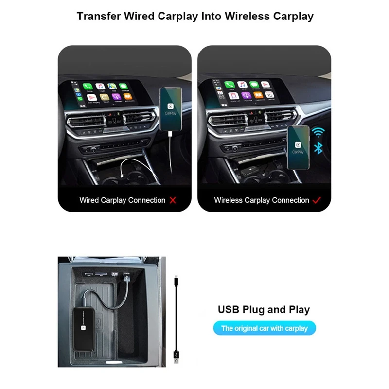 ユニバーサルカーマルチメディアプレーヤー,ワイヤレスCarplayドングルに有線,iOS 14アダプター,wifi 5g,ミラーリンクボックス,Android