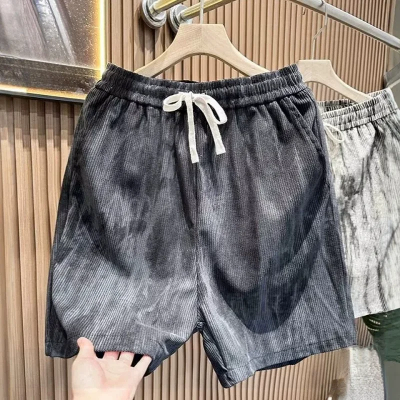 Summer Ink Tie-dye Loose Ice Feel Casual Shorts, Men Trendy Handsome Beach Vacation Knee Length Pants