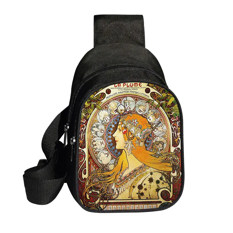 Oil Painting By Alphonse Mucha Print Chest Bag Women Crossbody Bags for Travel Phone Purse Holder Portable Storage Bags Gift