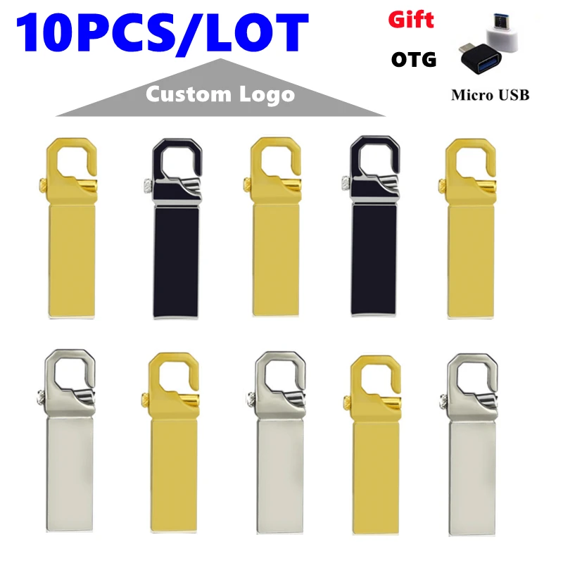 10PCS/LOT Business Usb Flash Drive 2.0 Memory Stick Metal Pendrive 32gb 16gb 8gb 4gb Pen Drive 128mb Wedding Photography Gifts