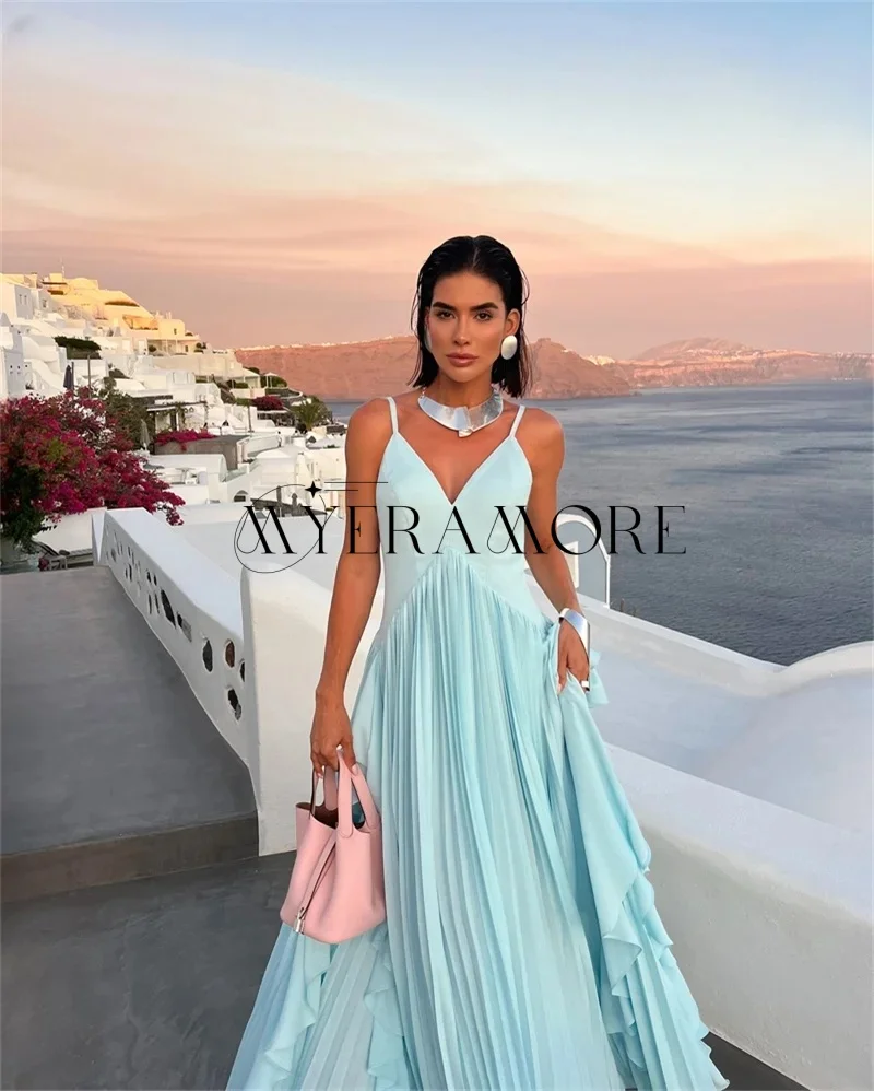 Novel Spaghetti-Straps Evening Dresses A-Line Ruffle Sleeveless Pleat Party Prom Gowns Customized robes de soirée