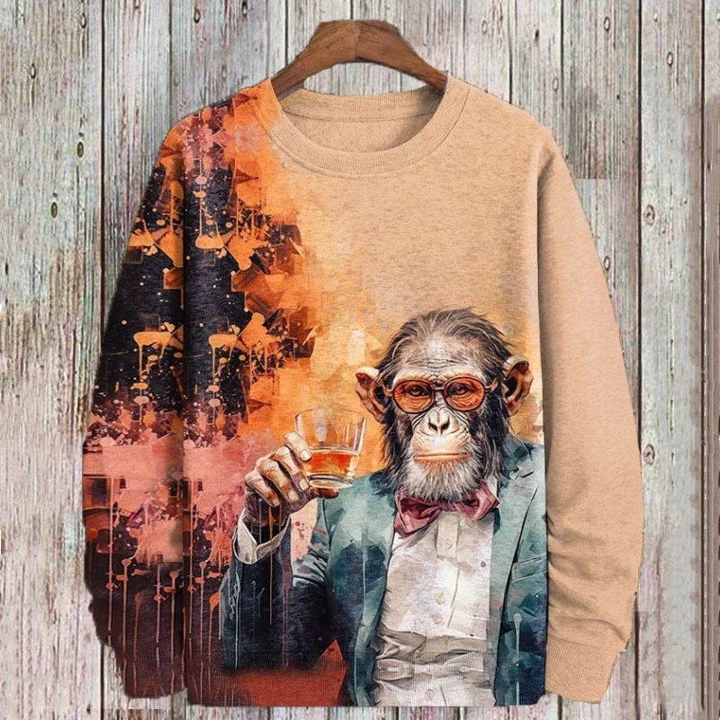 

Fall Mens Sweatshirt 3d Gorilla Print Long Sleeve T-Shirt Mens Oversized Hoodie Pullover Vintage Fashion Men Clothing 2024