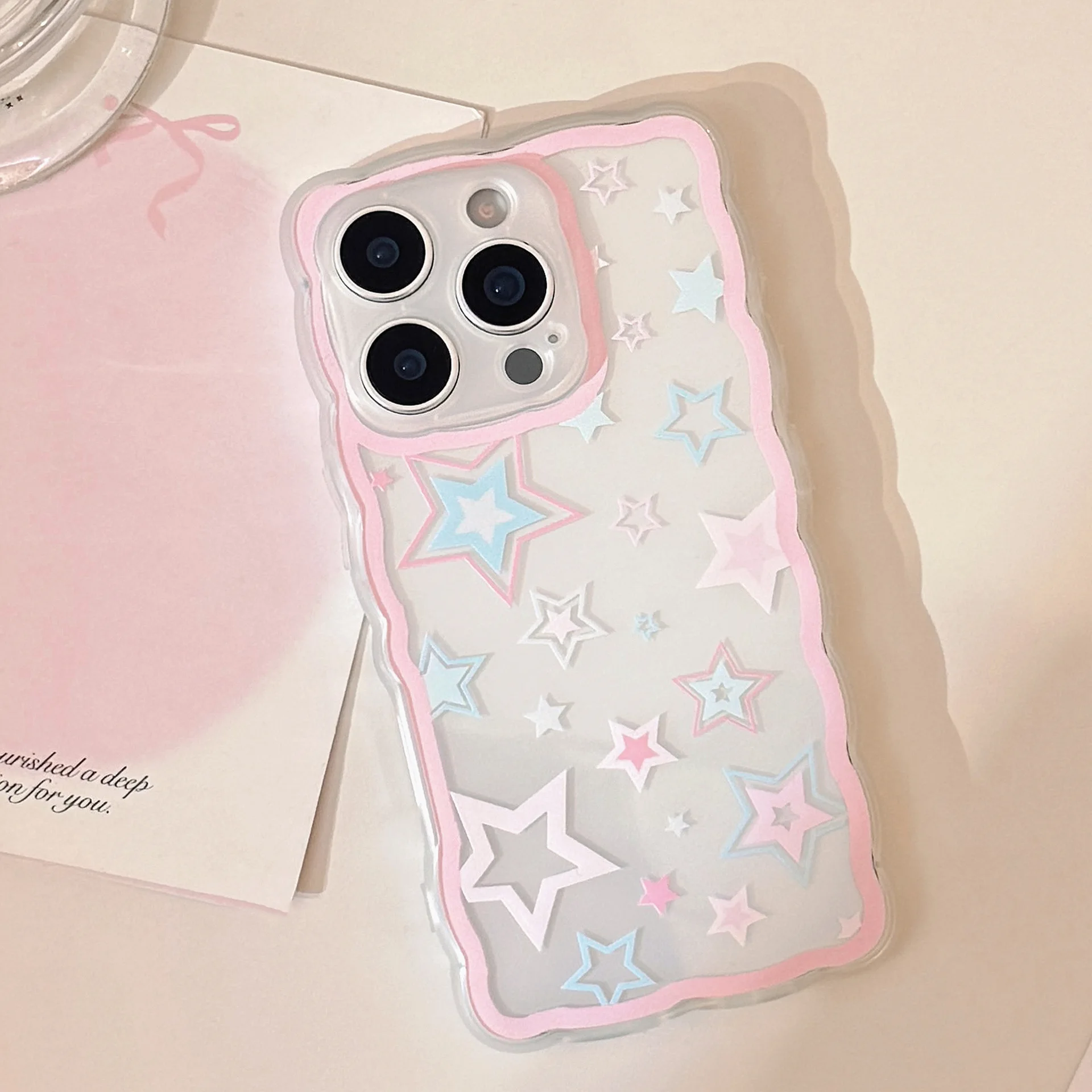 Koreanische Graffiti bunte Sterne Wellenkante transparente Handyhülle für iPhone 16 15 14 13 12 Pro Max 11, stoßfeste Schutzhülle