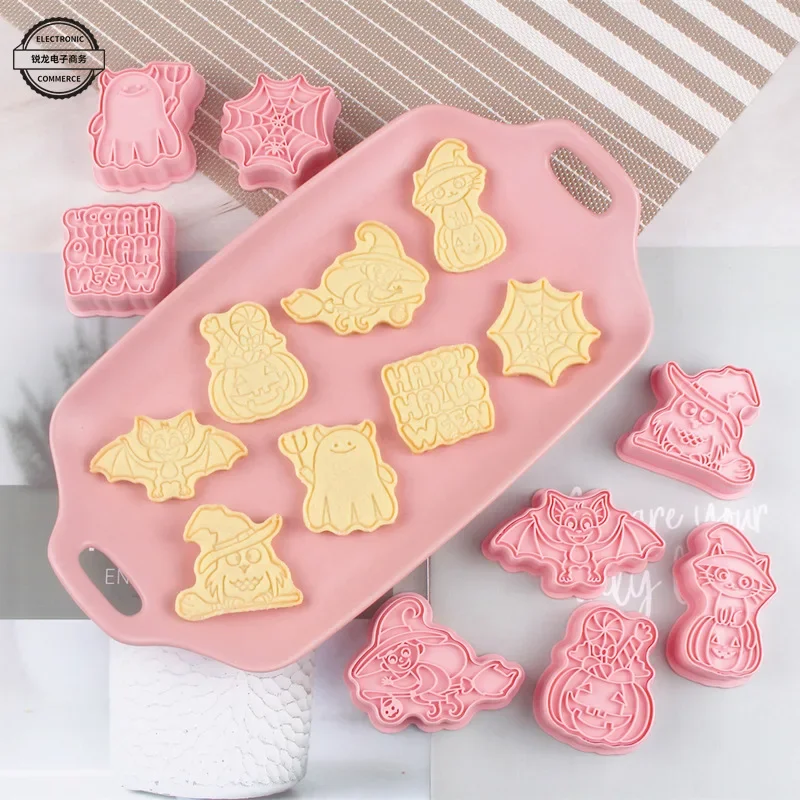 8Pcs Halloween Ghost Bat Cookie Cutter Mold Creative Halloween Pumpkin Skull Cookie Cutting Mold Fondant Biscuit Baking Tool