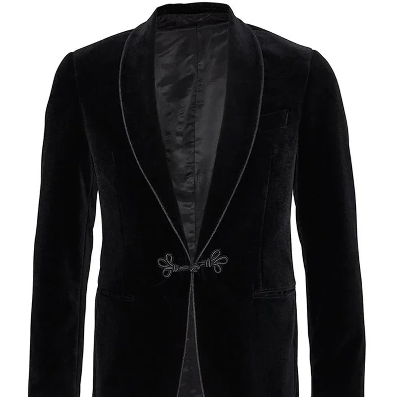 Velvet Smoking Jacket Shawl Lapel Loose Vintage Wedding Groom Blazer for Dinner Party Prom Male Suit Coat Single 1 Jacket 2024