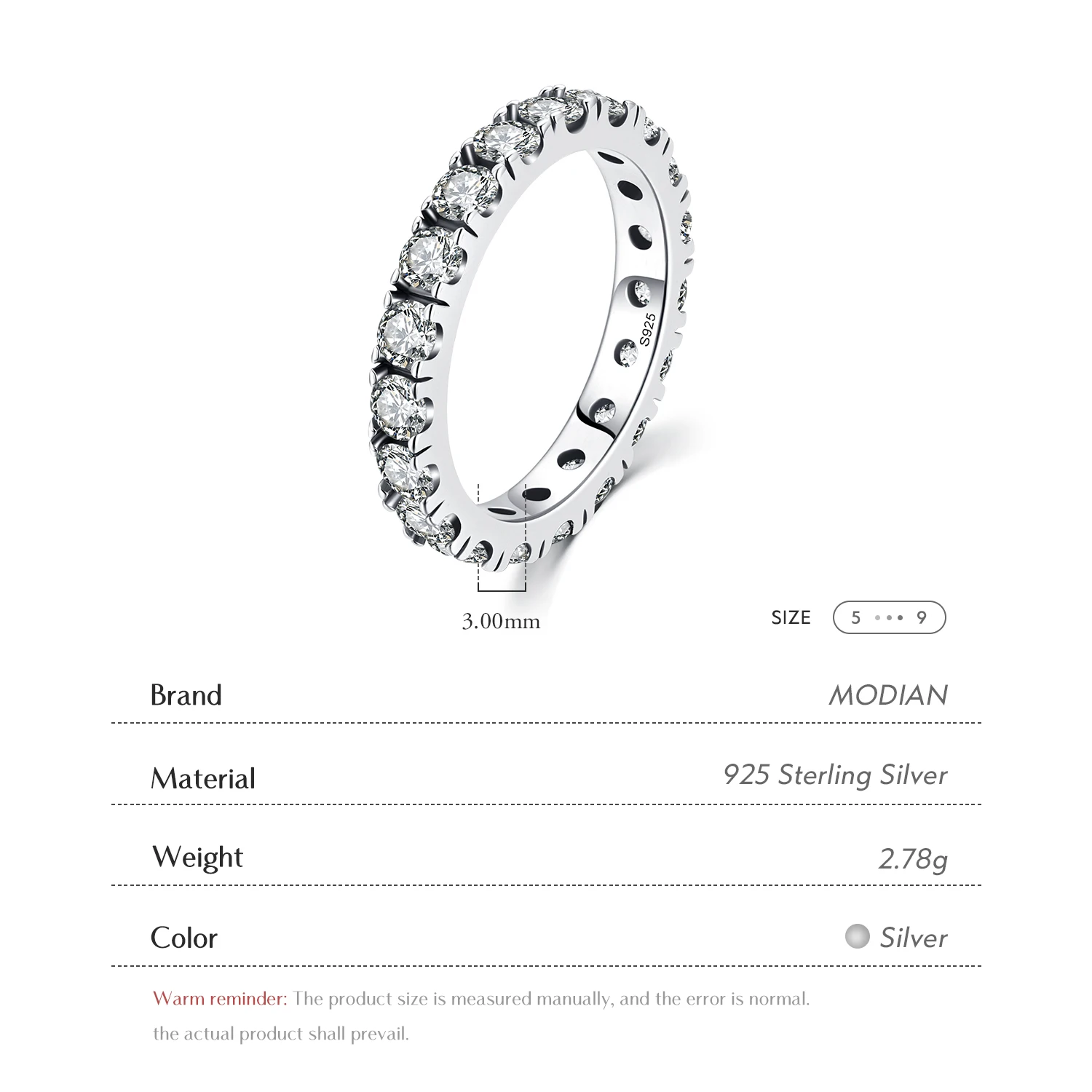 MODIAN Luxury Sparkling Blue Cubic Zirconia Ring 925 Sterling Silver Classic Stackable Finger Rings For Women Statement Jewelry