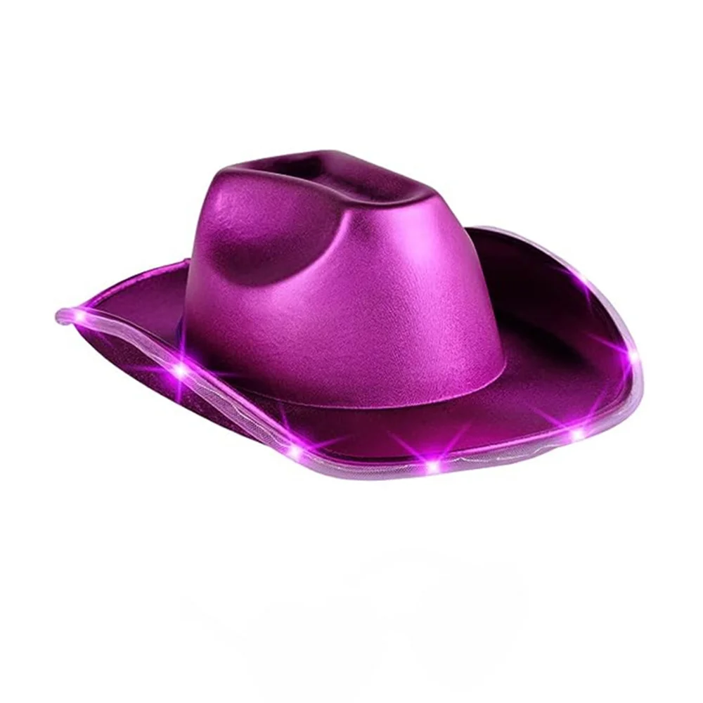 Light up Cowboy Hats Jazz Hat Costume Accessories Dress Led Brim Cowboy Cap for Men Women Halloween Party Performance Props