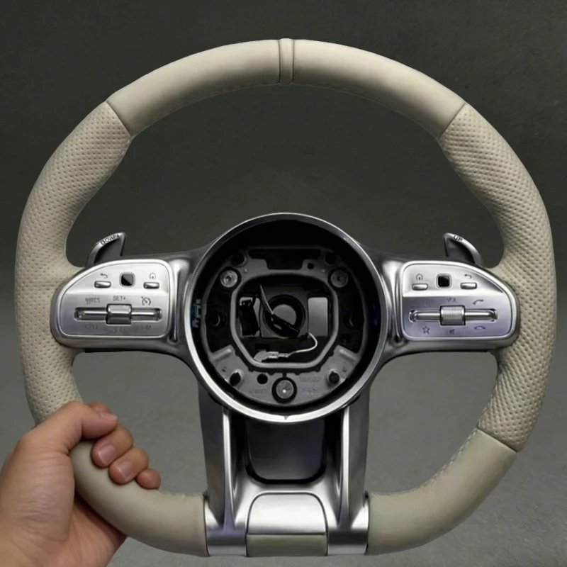 Full Leather Steering Wheel for Benz W809 W205 W212 W809 W218 Old Model Upgraded to New with Sliver Trim Button DIY Color Hot
