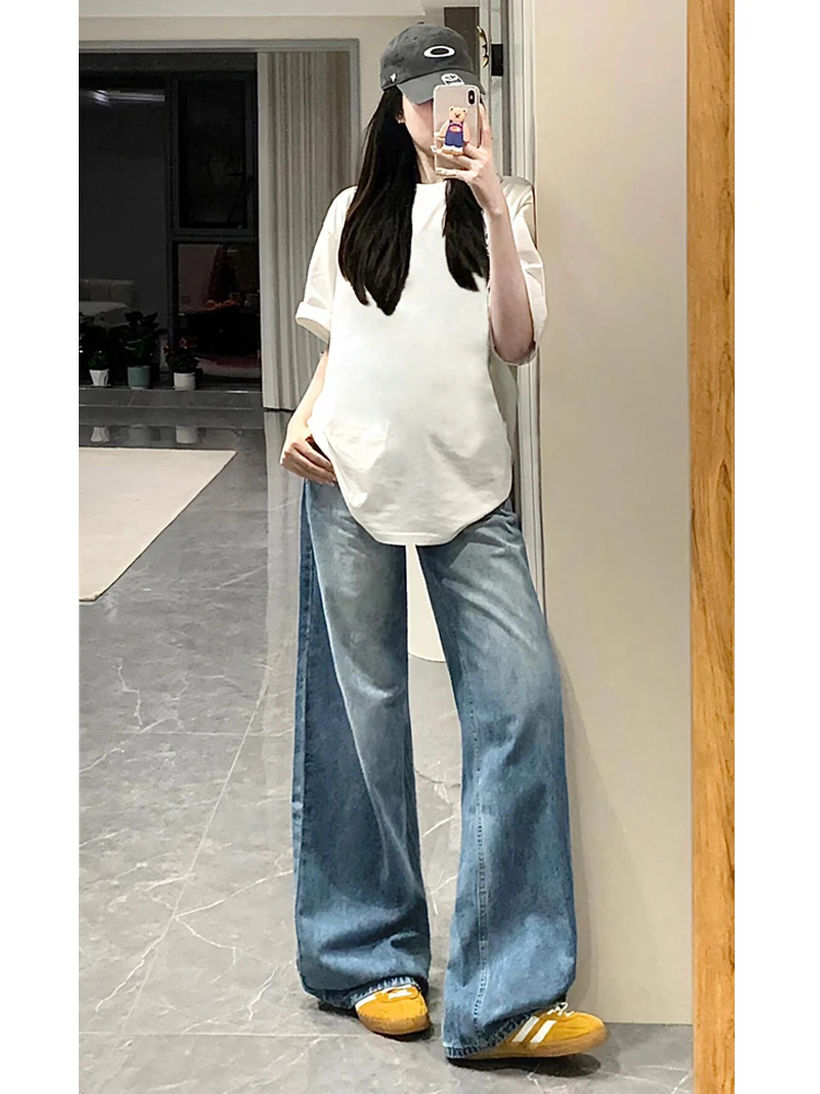 

Women's Palazzo Jeans Washed Worn Destroyed Torn Frayed Hem Grunge Punk Rock Subculture Cut Detailed Patchwork
