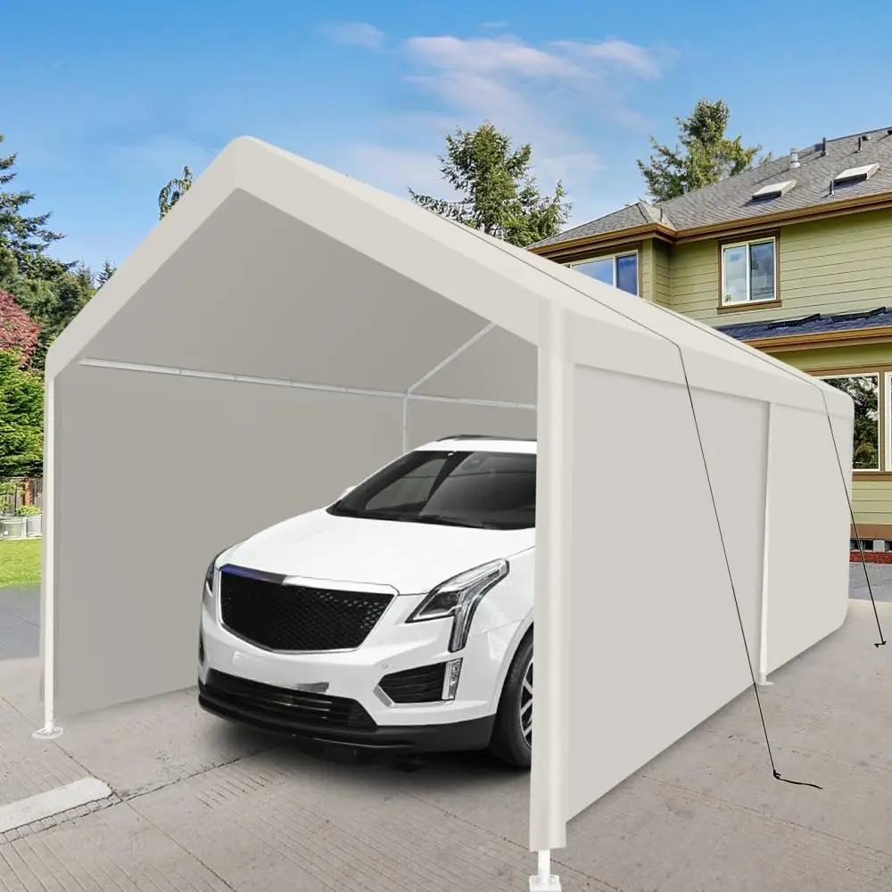 Heavy-Duty Portable Carport Outdoor Vehicle Shelter Weather-Resistant Steel Frame Polyethylene Cover, Customized