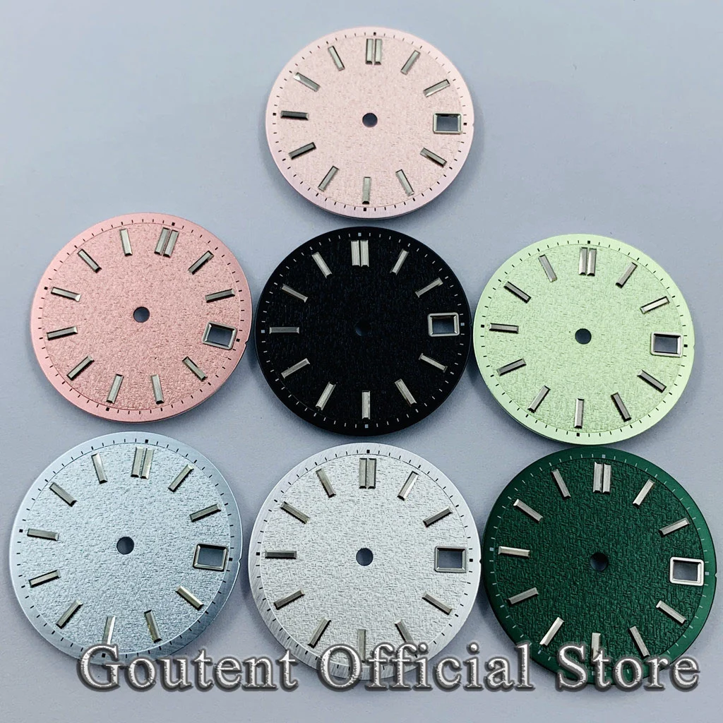 Goutent 28,5 mm schwarz, blau, grün, rosa, steriles Zifferblatt, passend für NH34 NH35 Automatikwerk, passend für 3-Uhr-Krone, 3,8-Uhr-Krone