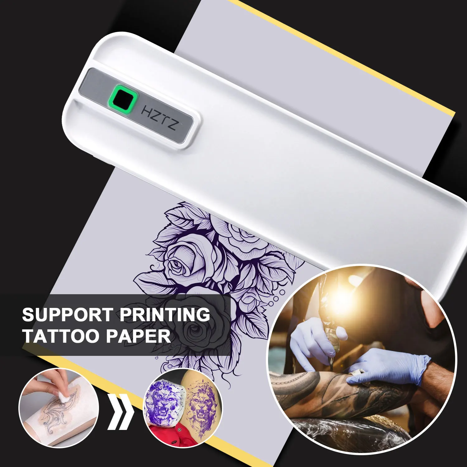 Portable 300dpi A4RJ Thermal Home Inkless Tattoo Printer - Connects to Mobile Phones And Computers for Easy Design Application