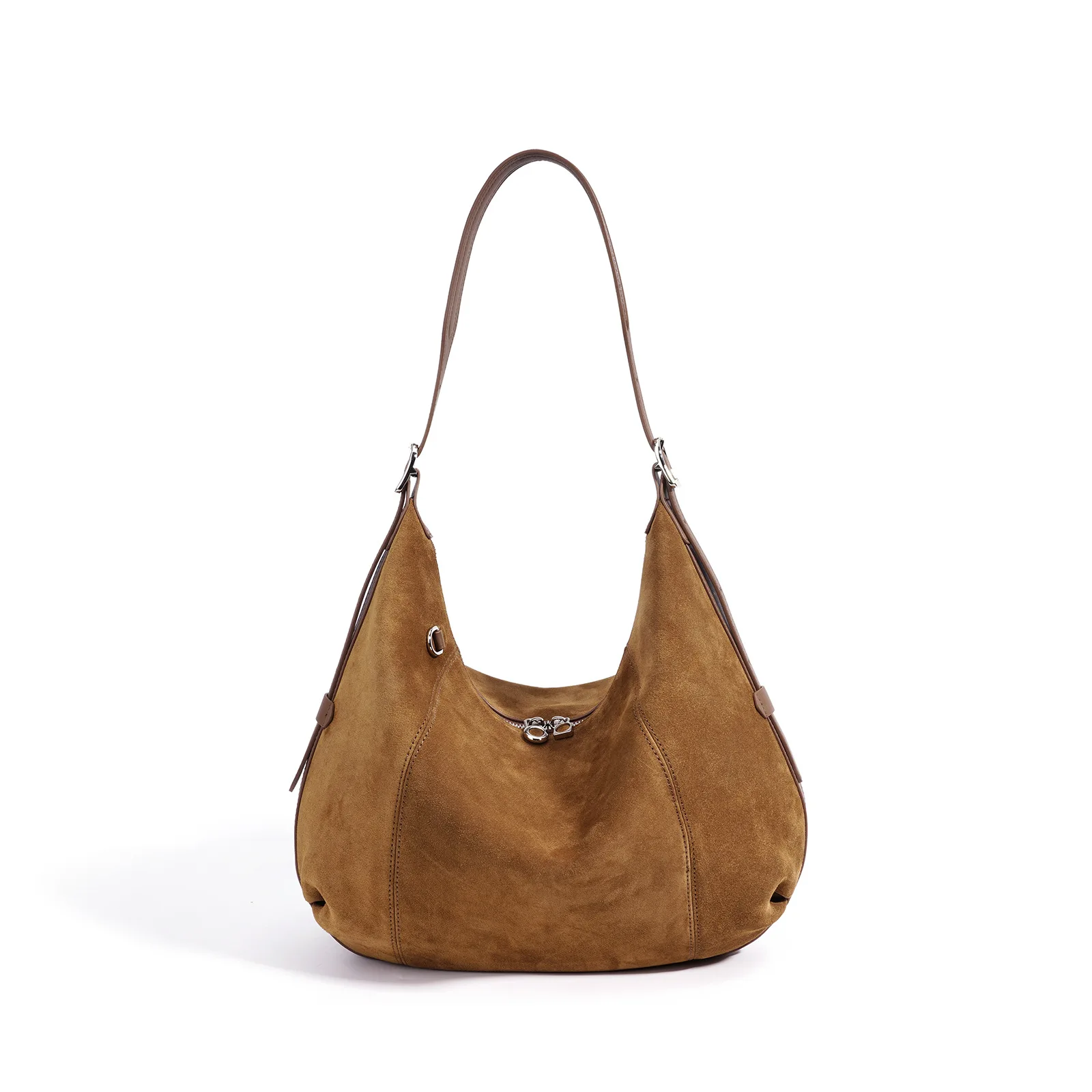 Women Split Suede Cowhide Hobo Shoulder Bag Vintage Daily Commuter Underarm Bag Adjustable Strap Large Capacity