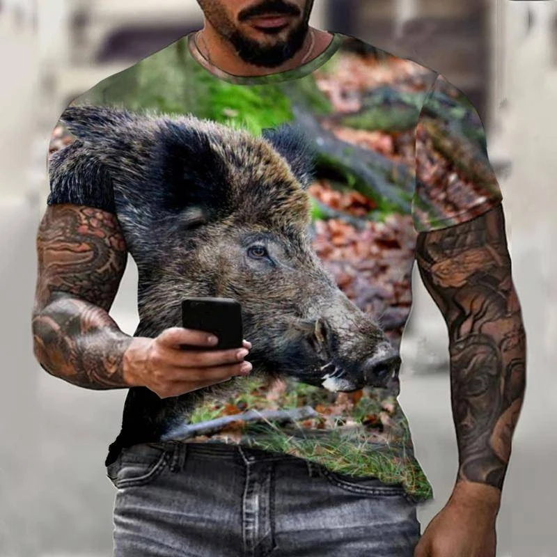 Wild Boar 3D Print T-shirt Summer Men Woman Animal T Shirts Fashion Short Sleeve Oversized Harajuku Streetwear Kids Tees Tops