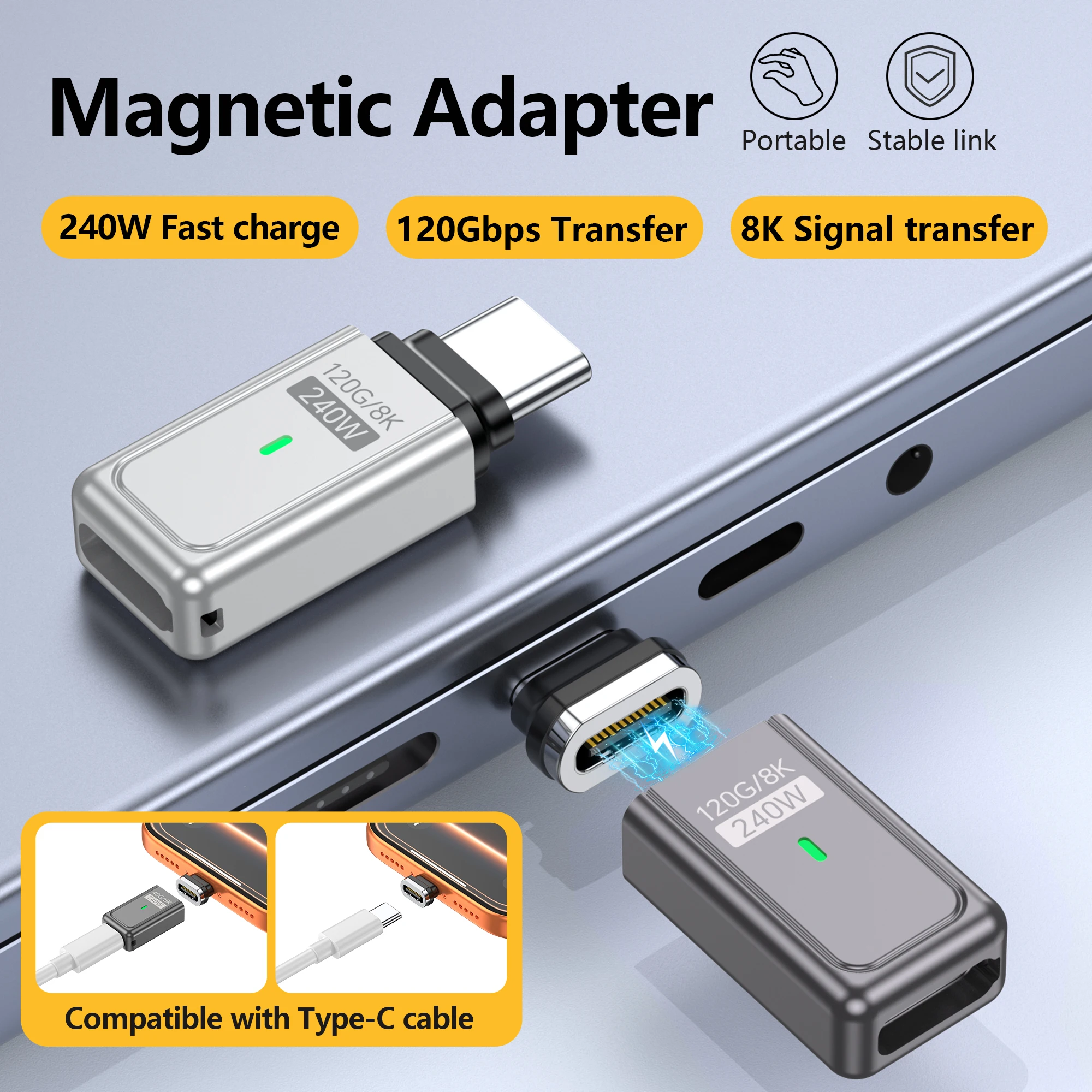 PD240W  Usb C To Type C Magnetic Adapter Fast Charging Magnetic Converter Cable USB C Connector for Macbook IPad Switch Samsung