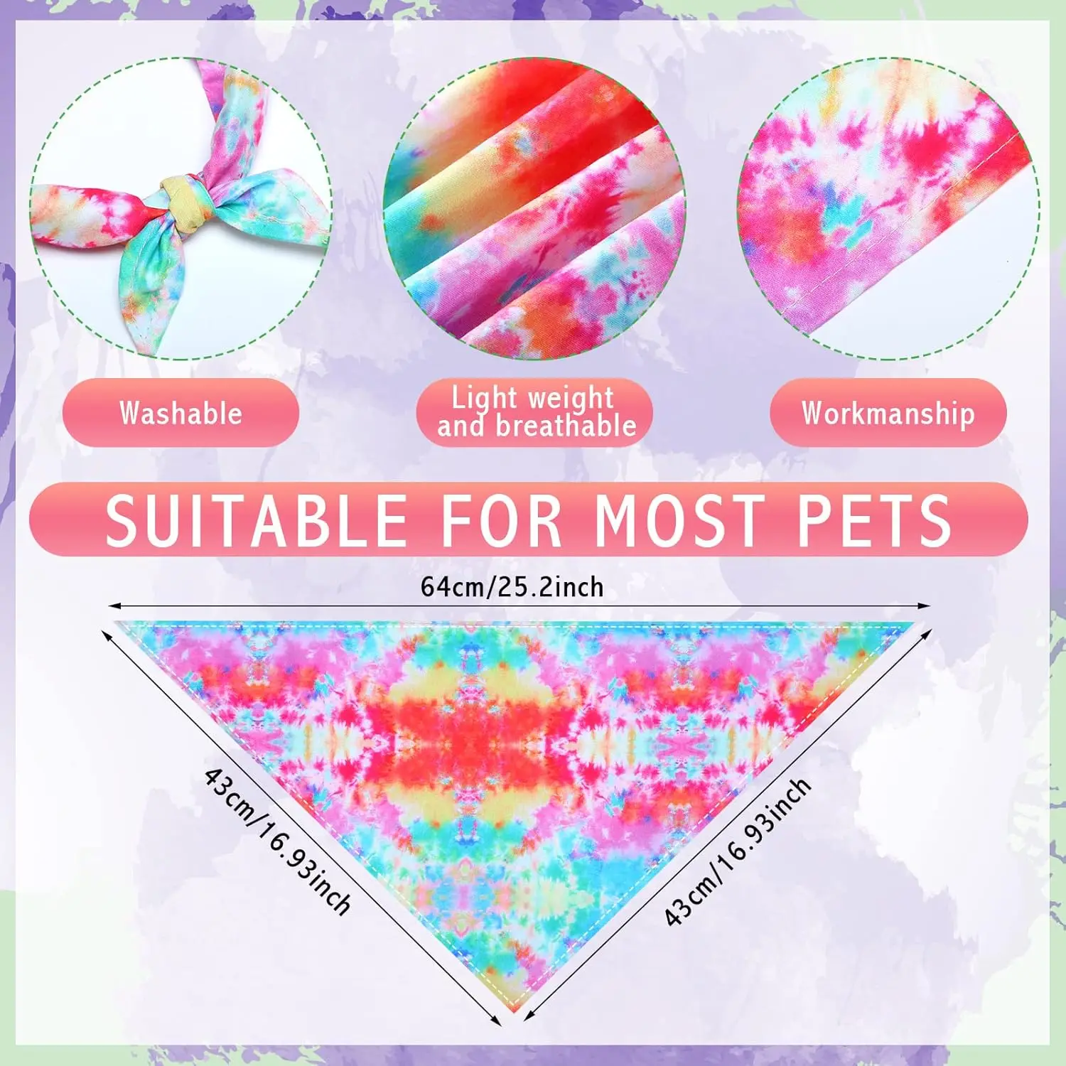 50 Stück Batik-Hunde-Bandanas, groß, Frühling und Sommer, für die Tierpflege, Salon, dreieckig, waschbar, Hunde-Lätzchen, Kopftuch für kleine, mittelgroße und große – Detail 5