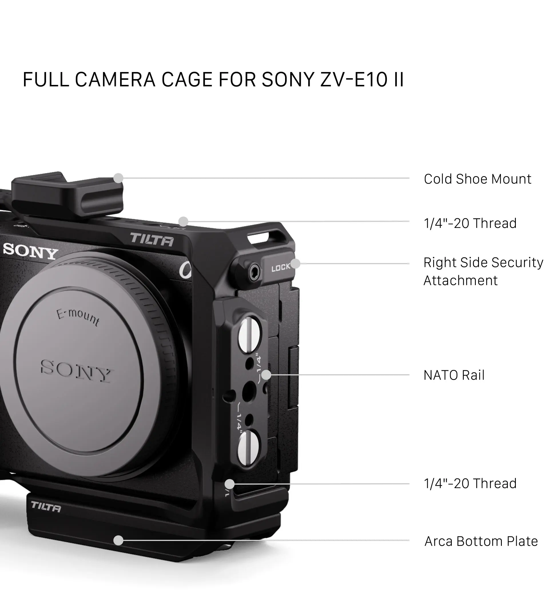 TILTA Kamerakäfig für Sony ZV-E10 II TA-T69-FCC-B mit Arca-Swiss Schnellwechselplatte Kaltschuh – Detail 8