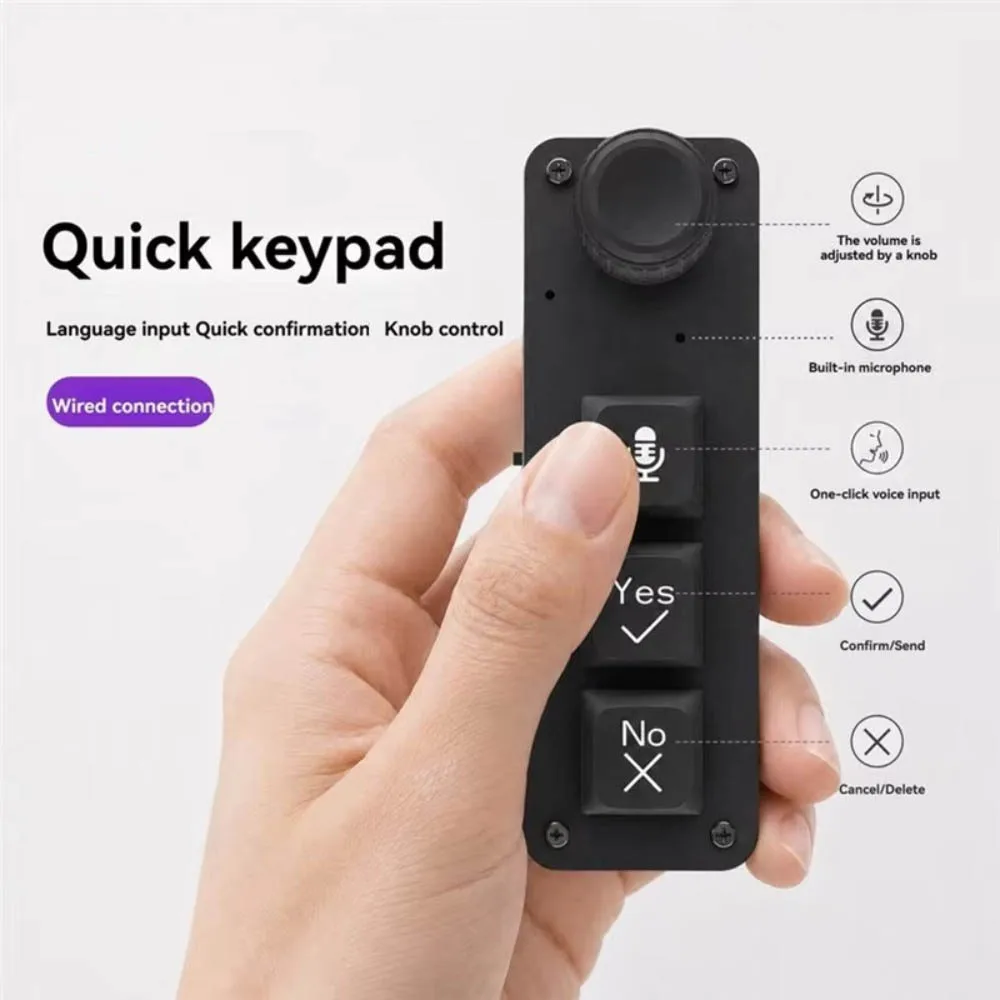 3 Keys Single Knob Macro Keypad Built-in Mic AI Voice Input Wired & 2.4G Dual Connection Mini Mechanical Shortcut Keyboard