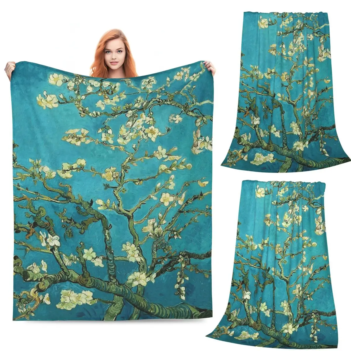 

Vincent Van Gogh Blossoming Almond Flannel Throw Blanket Warm Throw Blankets for Home Bedroom Outdoor Throws Bedspread Quilt