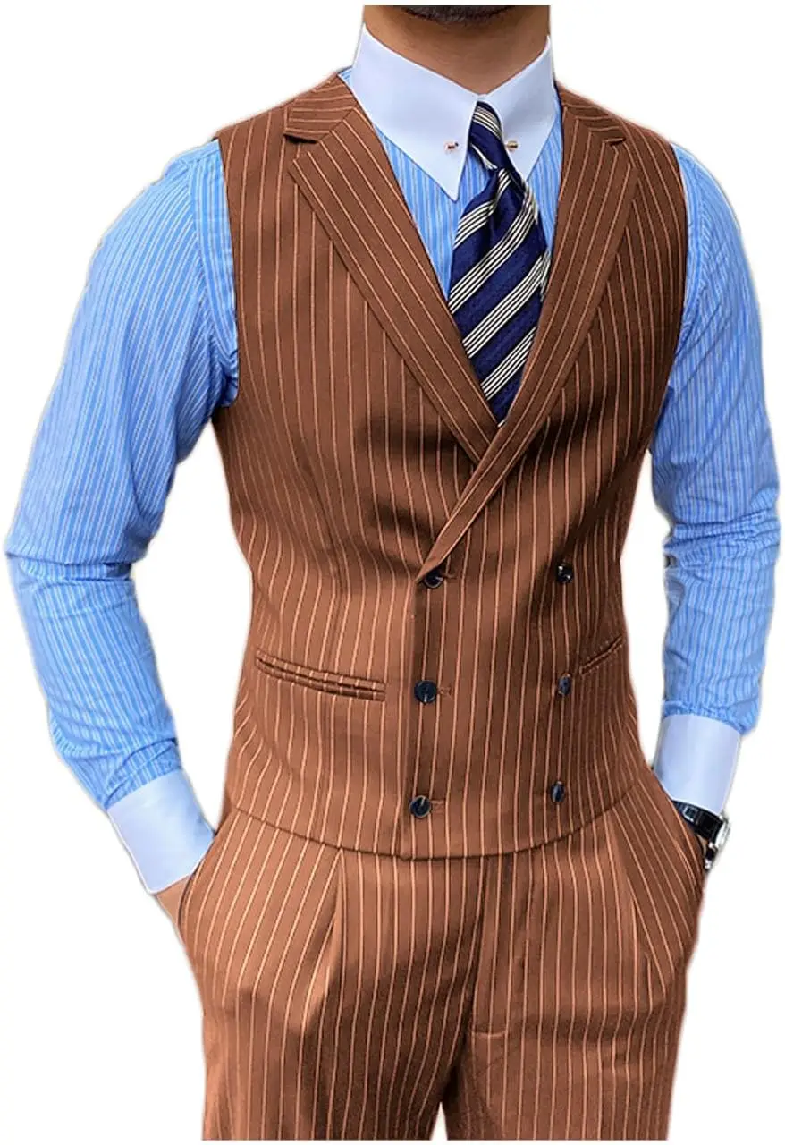 

Men's Pinstripe Suit Double Breasted Vest Pants 2 Piece Set Slim Fit Casual Formal Vest + Pants
