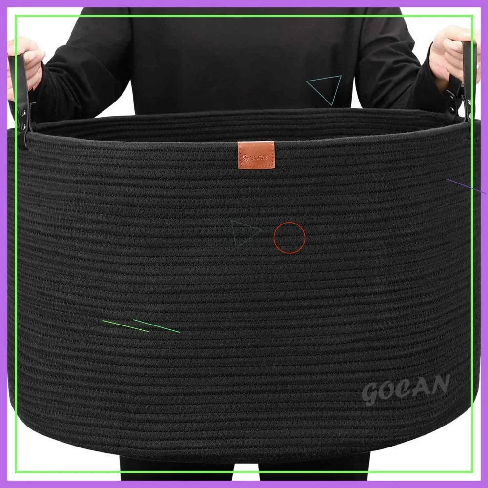 

Очень большая корзина для хранения из хлопчатобумажной веревки размером 22 x 22 x 14 дюймов с ручками для одеял для белья, органайзера для игрушек