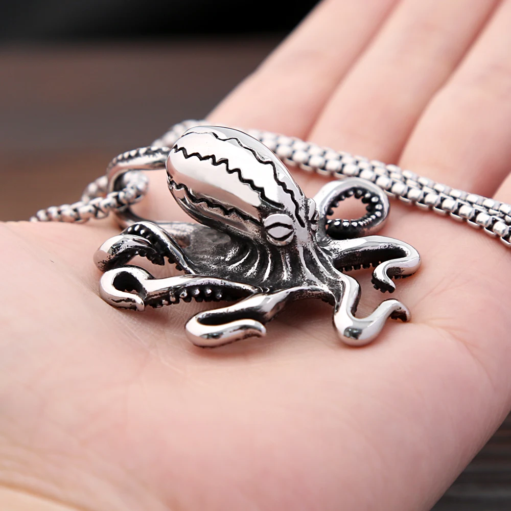 Fashion Punk High Quality Octopus Pendant Necklaces Stainless Steel Biker Hip Hop Animal Necklace For Men Creative Jewelry Gifts