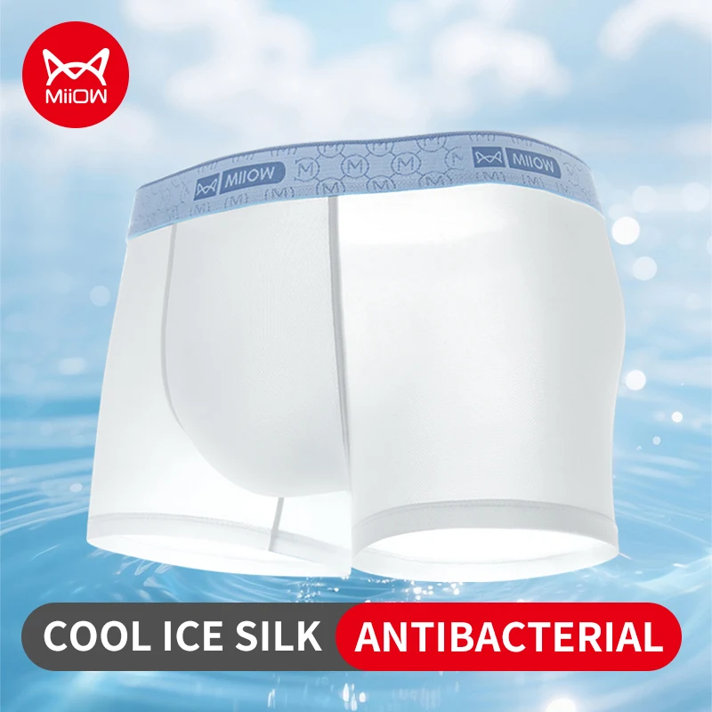 MiiOW 3 قطعة الحرير الجليد الرجال الملابس الداخلية الملاكمين 10A مضاد للجراثيم المنشعب الرجال سراويل تنفس حريري رجل السروال الرجال boxershort #1