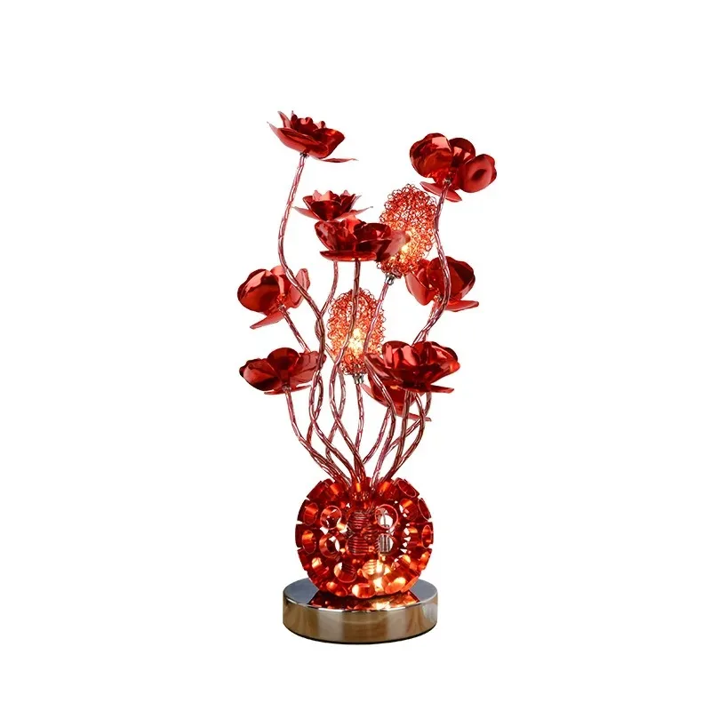 

New creative cross-border bedside Nordic small table lamp, modern lamp bedroom LED aluminum red rose floor lamp