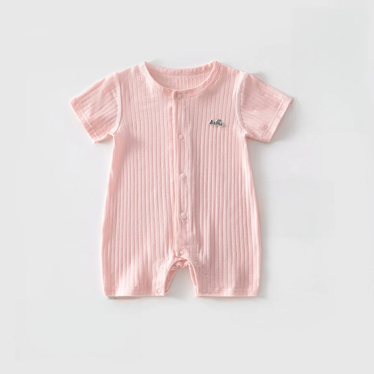 0-24M Summer Baby Bodysuit Newborn Letter Patch Short Sleeve Button Jumpsuit for Boys Girls Soft Casual Clothes