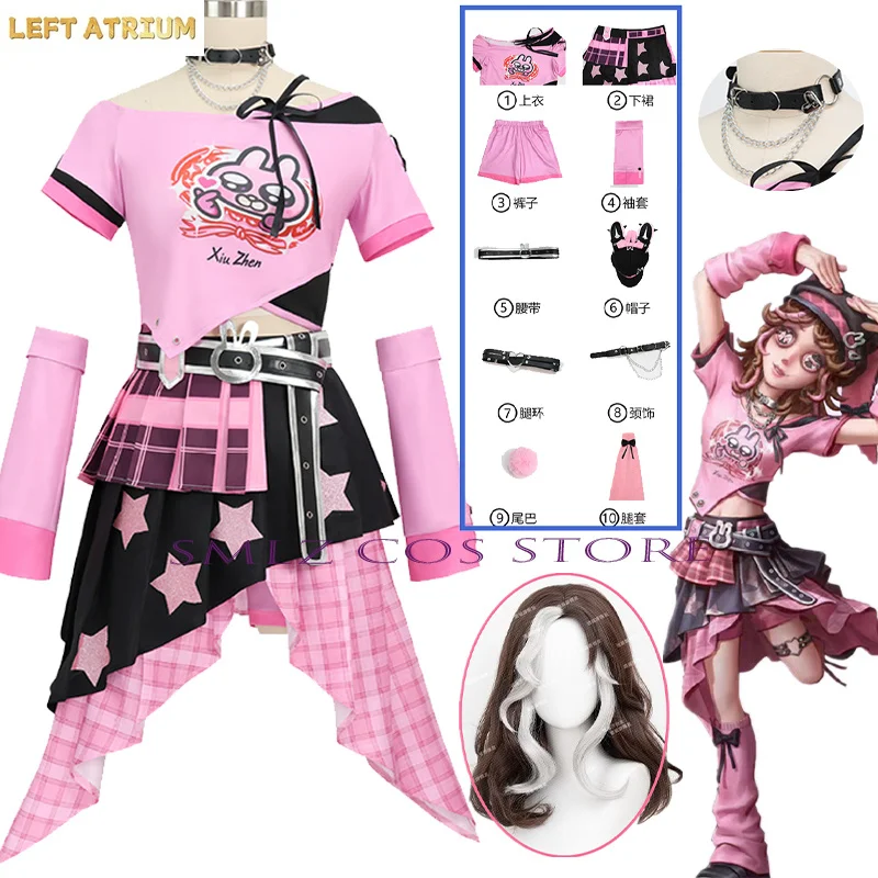 

Rabbit Barmaid Cosplay Game Identity V Demi Bourbon Cosplay Costume Women Xianluo Lipu‌ Pink Uniform Skirt Wig Set Party Outfit