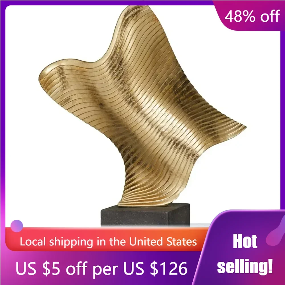 

Polystone Abstract Wave Sculpture With Black Base Sculptures & Figurine 12" X 13" X 22" Home Decorations GoldFreight Free Crafts