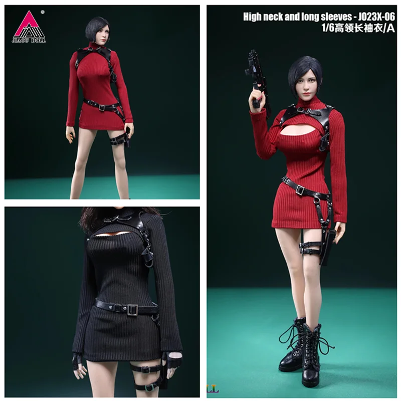 

JIAOU JO23X-06 1/6 Scale Ada Wong Red High Neck Long Sleeves Sweater Holsters Set Fit 12-inch Female Soldier Action Figure Body