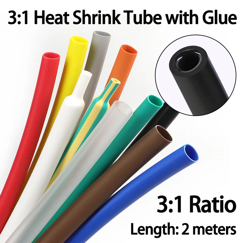 2M 3:1 Heat Shrink Tube With Glue 1.6mm-50mm Multicolor Dual Wall Adhesive Lined Polyolefin Shrinkin ﻿Wrap Cable Protect Sleeve