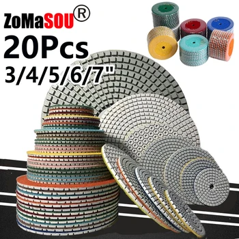 1-20 pces 3/4/5/6/7 Polegada almofadas de polimento de diamante disco molhado/seco buff abrasivo broca lixar granito mármore quartzo vidro telha moagem